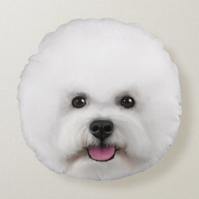 Bichon Frise illustriertes rundes Kissen (Vorderseite)