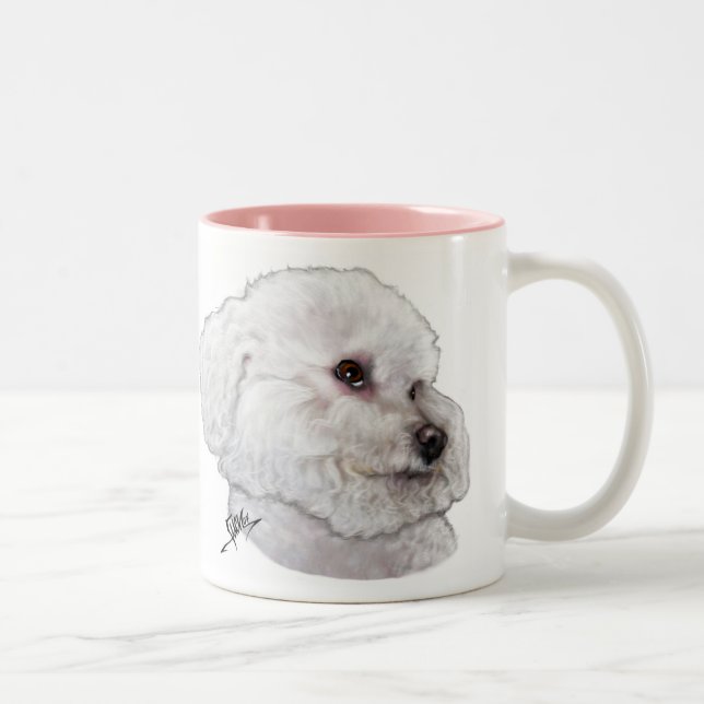 Bichon Frise im tiefen Gedanken Zweifarbige Tasse (Rechts)