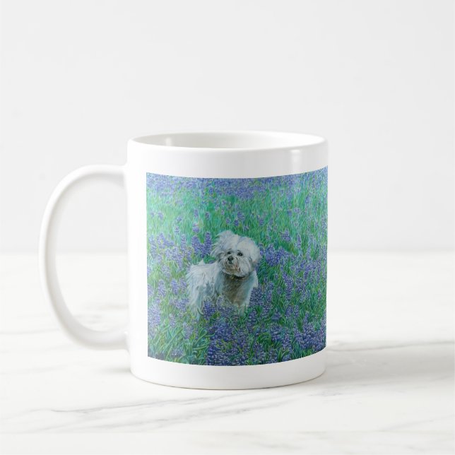 Bichon Frise in Bluebonnets Kaffeetasse (Links)
