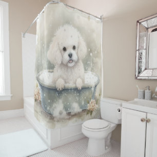 Bichon Frise in der Badewanne Wasserfarben Hund Ku Duschvorhang