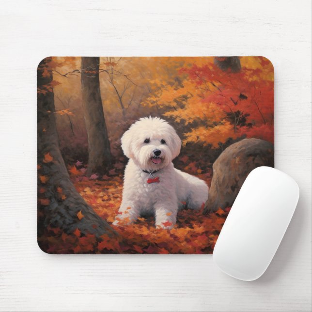 Bichon Frise in Herbstleaves Fall Inspiriert Mousepad (Mit Mouse)