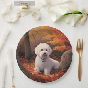 Bichon Frise in Herbstleaves Fall Inspiriert Pappteller
