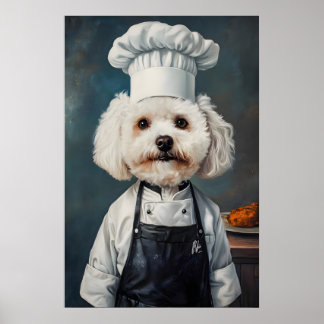 Bichon Frise in Kochmütze Poster, Haustierposter Poster