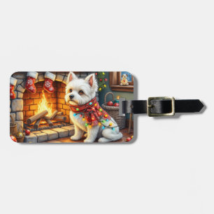 Bichon Frise Kamin mit Weihnachtslichtern Gepäckanhänger