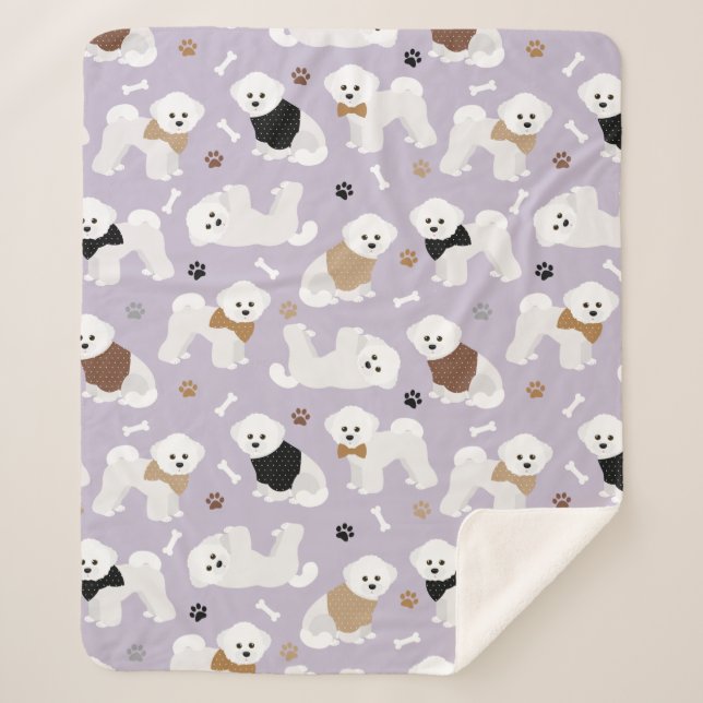 Bichon Frise Knochen und Paare Lila Sherpadecke (Vorderseite)