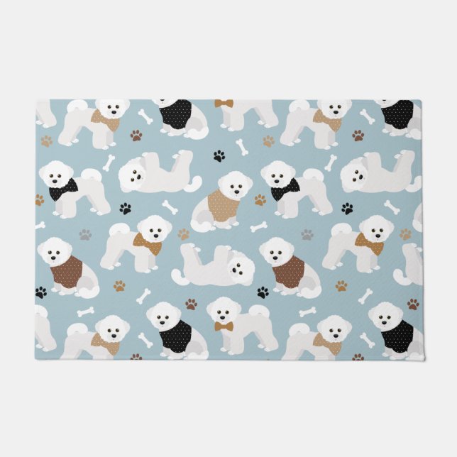 Bichon Frise Knochen und Paws Blue Fußmatte (Vorderseite)