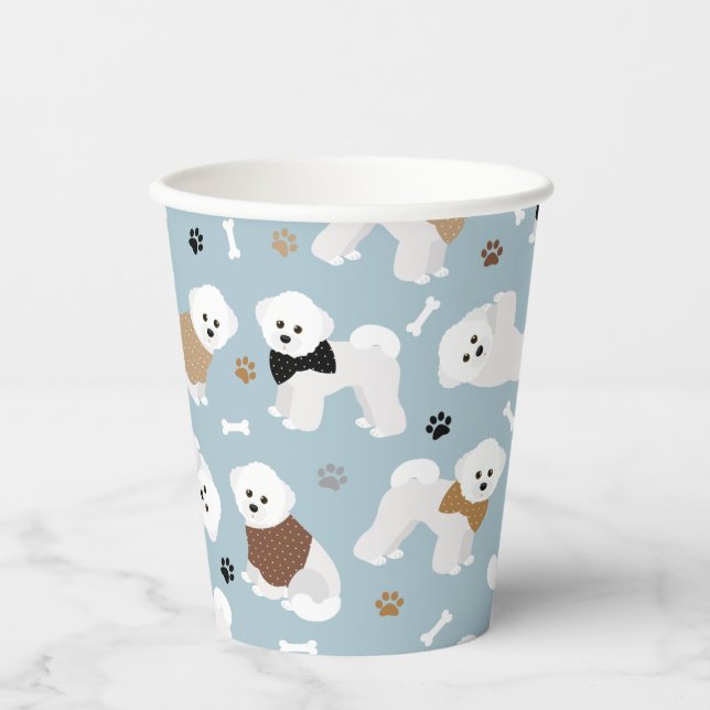 Bichon Frise Knochen und Paws Blue Pappbecher (Vorderseite)