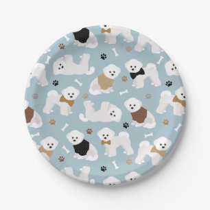 Bichon Frise Knochen und Paws Blue Pappteller