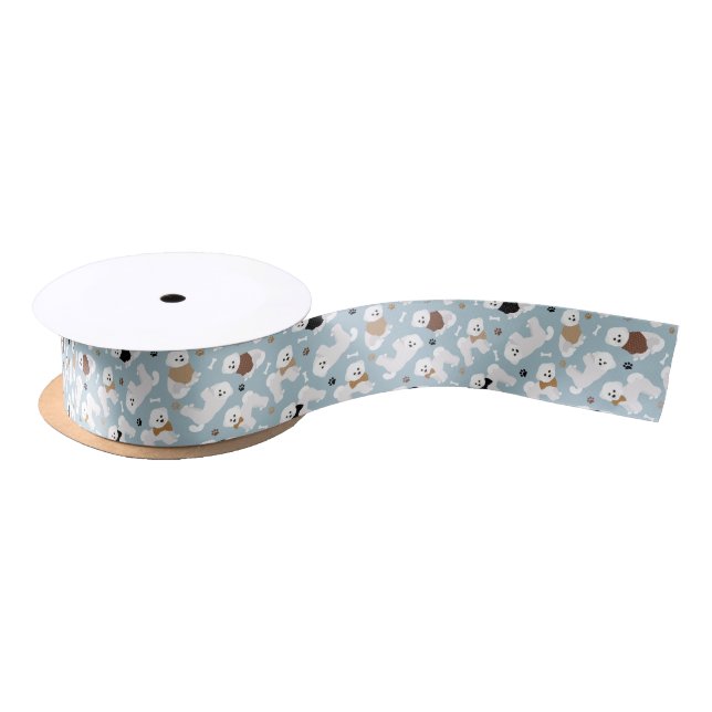 Bichon Frise Knochen und Paws Blue Satin Ribbon Satinband (Spule)