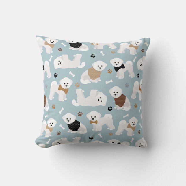 Bichon Frise Knochen und Paws Blue Throw Kissen (Vorderseite)