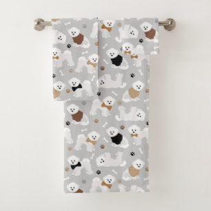 Bichon Frise Knochen und Paws Grau Badhandtuch Set