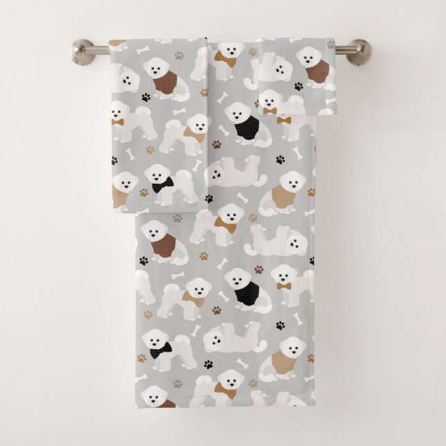Bichon Frise Knochen und Paws Grau Badhandtuch Set (Insitu)