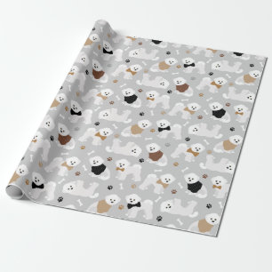 Bichon Frise Knochen und Paws Grau Geschenkpapier