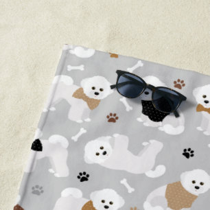 Bichon Frise Knochen und Paws Grau Strandtuch