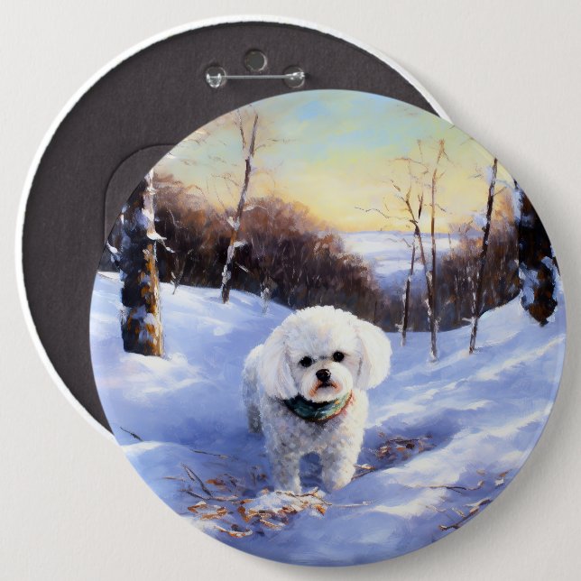 Bichon Frise lässt es Weihnachten schnee Button (Vorne & Hinten)