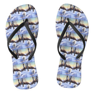 Bichon Frise lässt es Weihnachten schnee Flip Flops