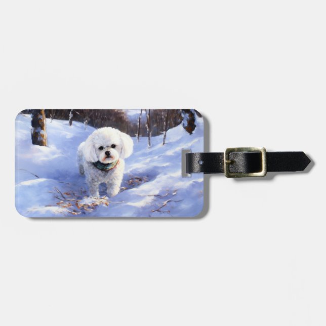 Bichon Frise lässt es Weihnachten schnee Gepäckanhänger (Vorderseite horizontal)
