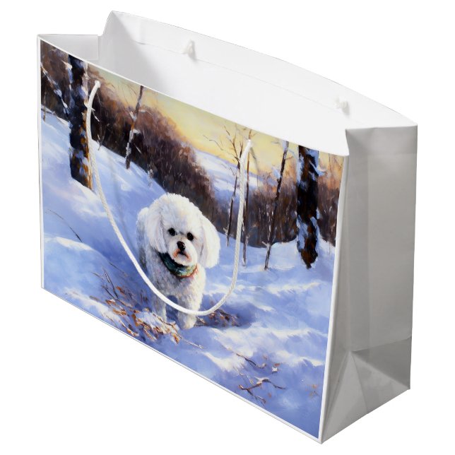 Bichon Frise lässt es Weihnachten schnee Große Geschenktüte (Rückseite Schrägansicht)