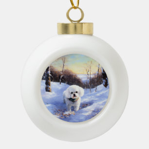 Bichon Frise lässt es Weihnachten schnee Keramik Kugel-Ornament