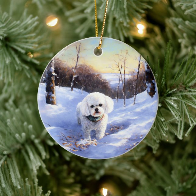 Bichon Frise lässt es Weihnachten schnee Keramik Ornament (Baum)