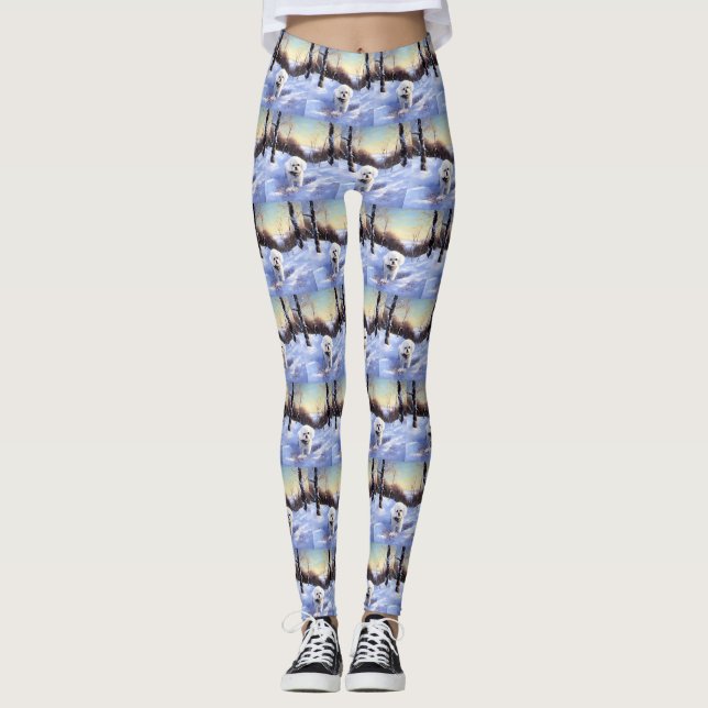 Bichon Frise lässt es Weihnachten schnee Leggings (Vorderseite)