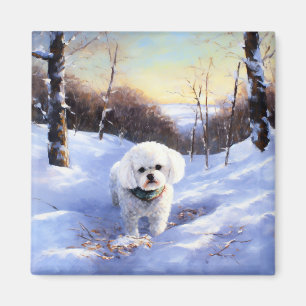 Bichon Frise lässt es Weihnachten schnee Magnet