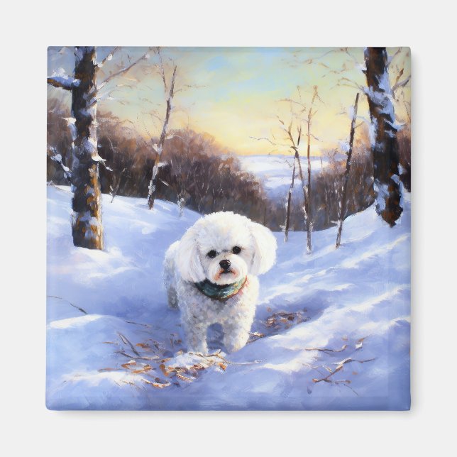 Bichon Frise lässt es Weihnachten schnee Magnet (Vorne)