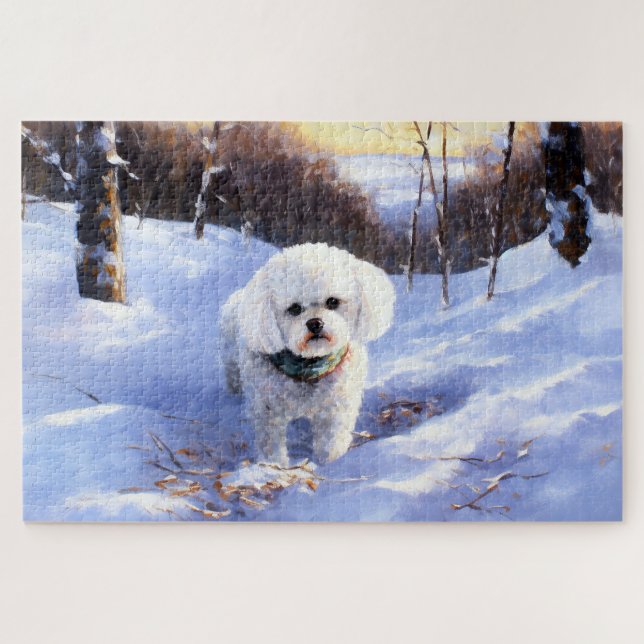 Bichon Frise lässt es Weihnachten schnee Puzzle (Horizontal)