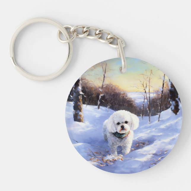 Bichon Frise lässt es Weihnachten schnee Schlüsselanhänger (Vorderseite)