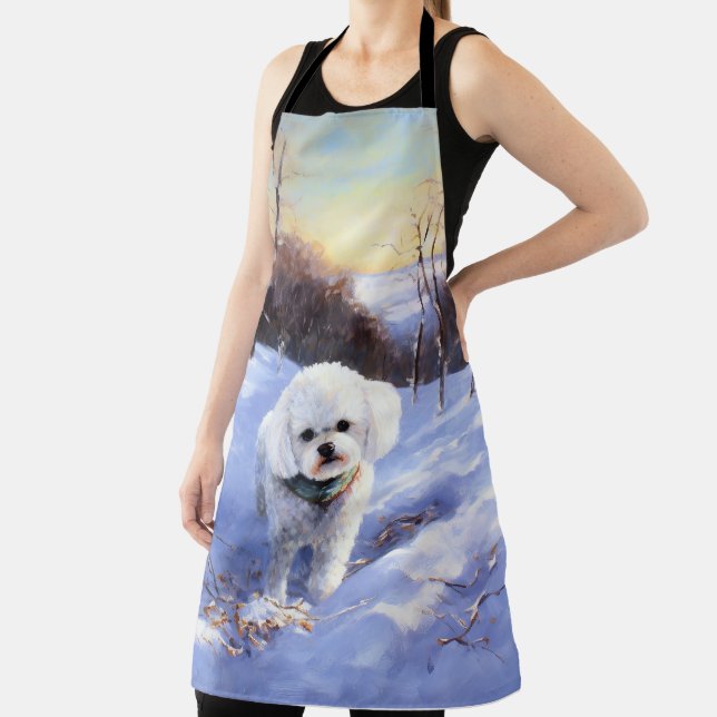 Bichon Frise lässt es Weihnachten schnee Schürze (InSitu)