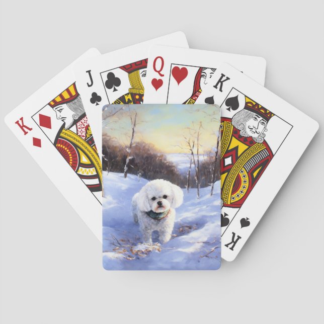 Bichon Frise lässt es Weihnachten schnee Spielkarten (Rückseite)