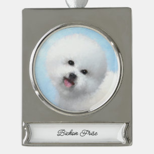 Bichon Frise Malerei - Niedliche Original Dog Art Banner-Ornament Silber
