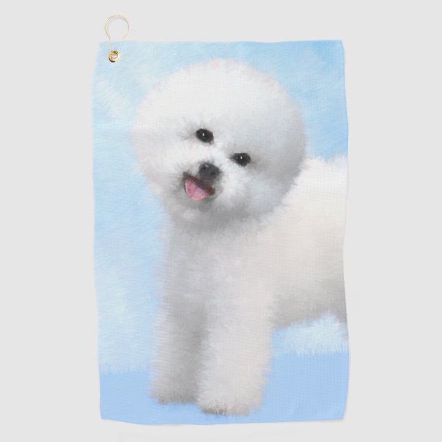 Bichon Frise Malerei - Niedliche Original Dog Art Golfhandtuch (Vorderseite)