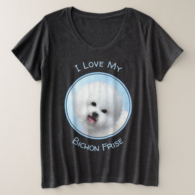 Bichon Frise Malerei - Niedliche Original Dog Art Große Größe T-Shirt (Design vorne)