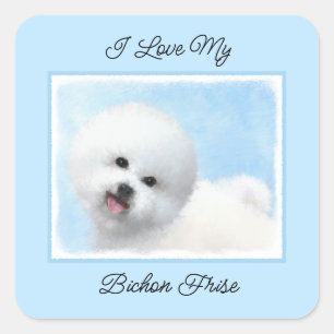 Bichon Frise Malerei - Niedliche Original Dog Art Quadratischer Aufkleber