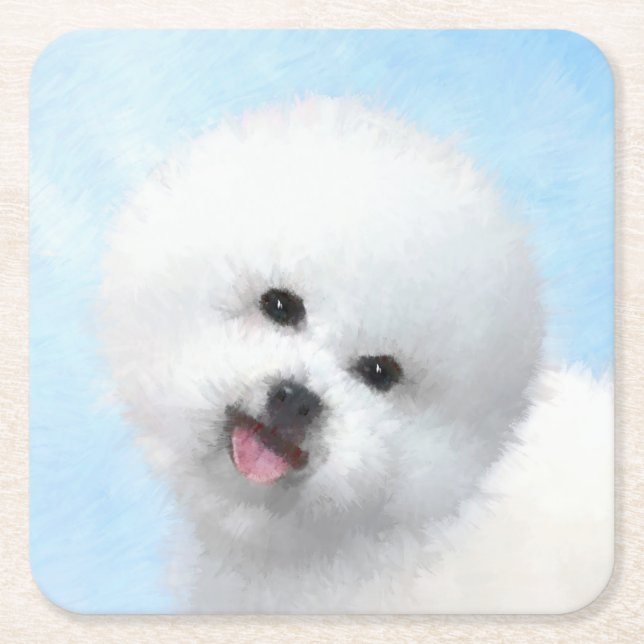 Bichon Frise Malerei - Niedliche Original Dog Art Rechteckiger Pappuntersetzer (Vorderseite)