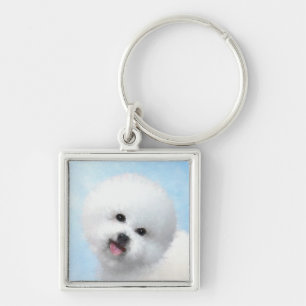 Bichon Frise Malerei - Niedliche Original Dog Art Schlüsselanhänger