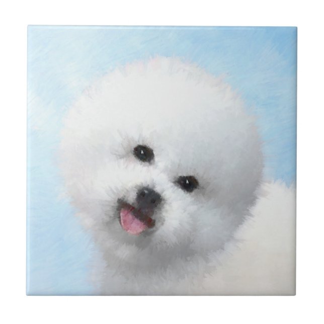 Bichon Frise Malerei - Niedliche Original Hunde Ku Fliese (Vorderseite)