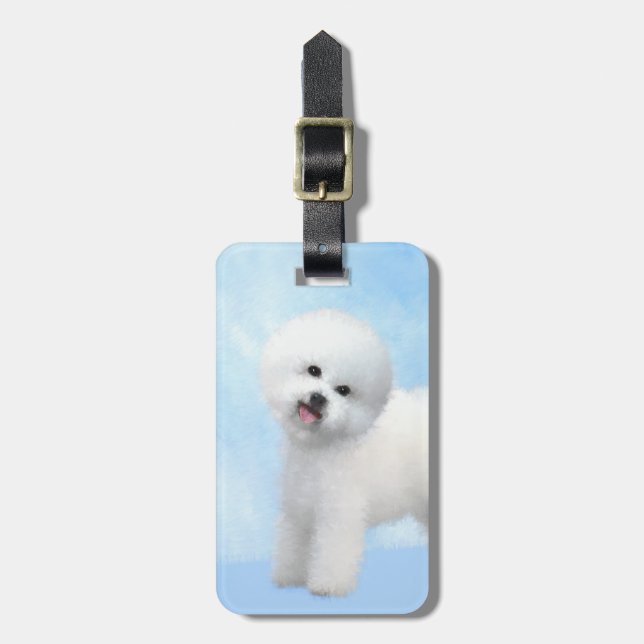 Bichon Frise Malerei - Niedliche Original Hunde Ku Gepäckanhänger (Vorderseite vertikal)