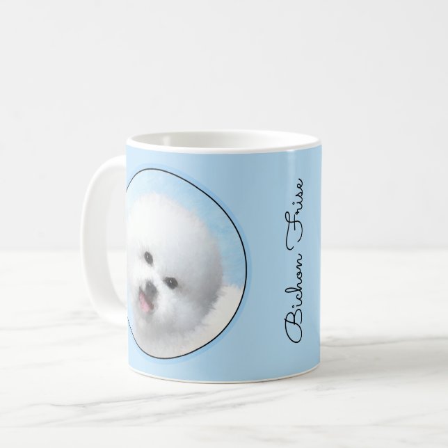 Bichon Frise Malerei - Niedliche Original Hunde Ku Kaffeetasse (Vorderseite Links)
