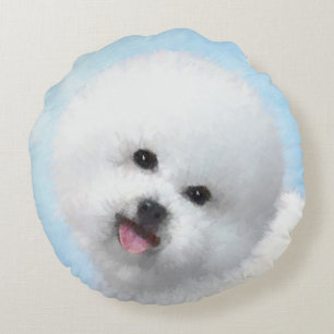 Bichon Frise Malerei - Niedliche Original Hunde Ku Rundes Kissen