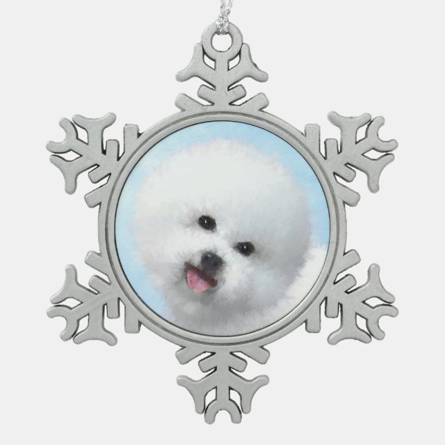 Bichon Frise Malerei - Niedliche Original Hunde Ku Schneeflocken Zinn-Ornament (Vorderseite)