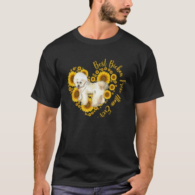 Bichon Frise Mama Sonnenblumen Herzmüttertag T-Shirt (Vorderseite)