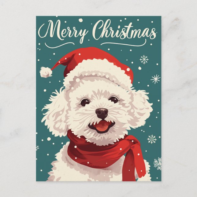 Bichon Frise Merry Christmas Postkarte (Vorderseite)