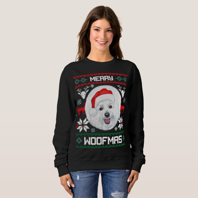 Bichon Frise Merry Woofmas Weihnachten Sweatshirt (Vorne ganz)