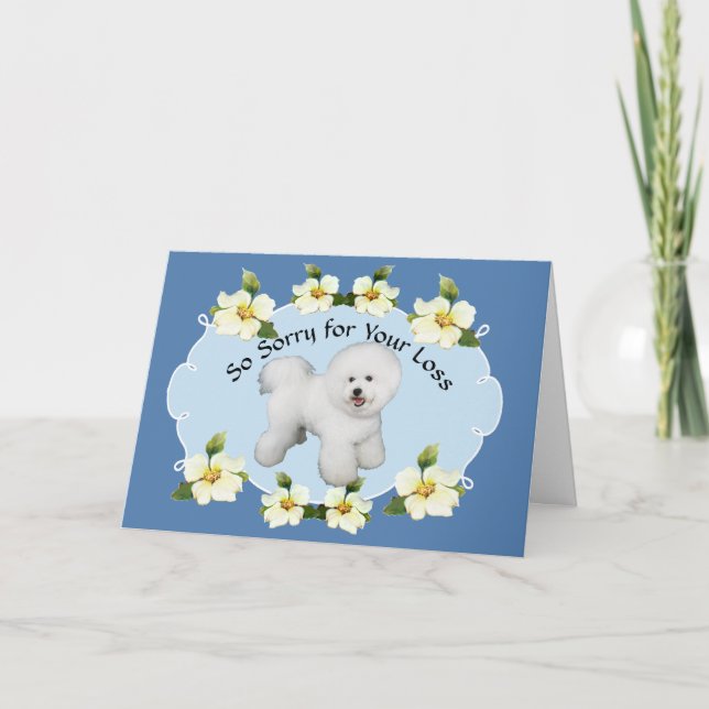 Bichon Frise mit Blue Dogwood Beileid Karte (Vorderseite)