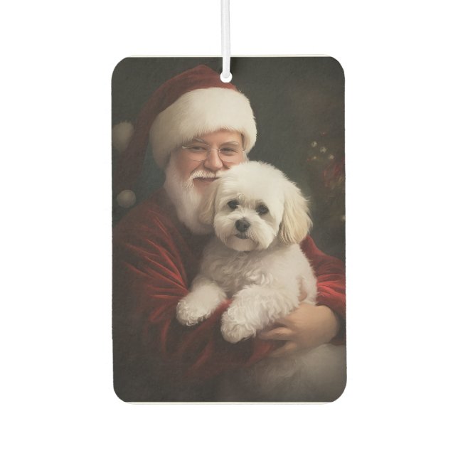 Bichon Frise mit dem Weihnachtsmann Weihnachten Autolufterfrischer (Vorderseite)