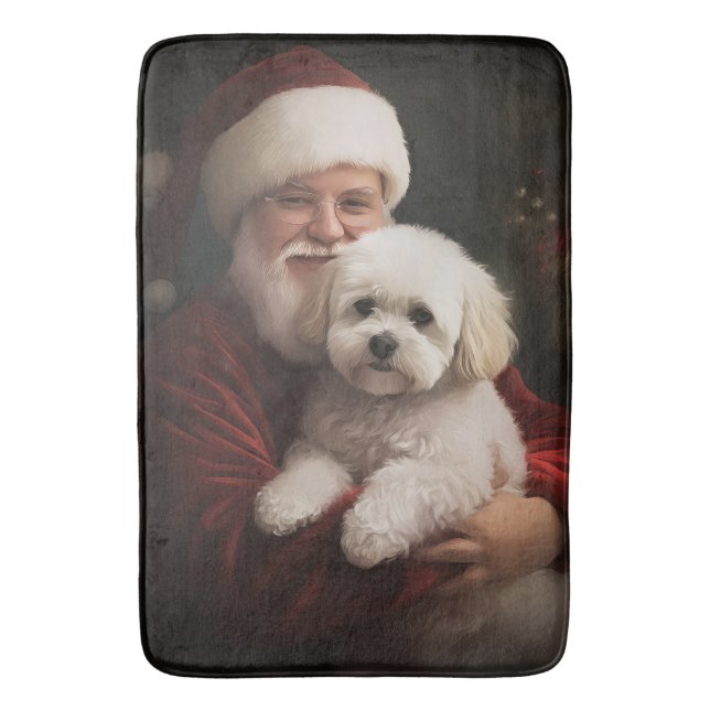 Bichon Frise mit dem Weihnachtsmann Weihnachten Badematte (Vorderseite Vertikal)