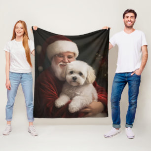 Bichon Frise mit dem Weihnachtsmann Weihnachten Fleecedecke