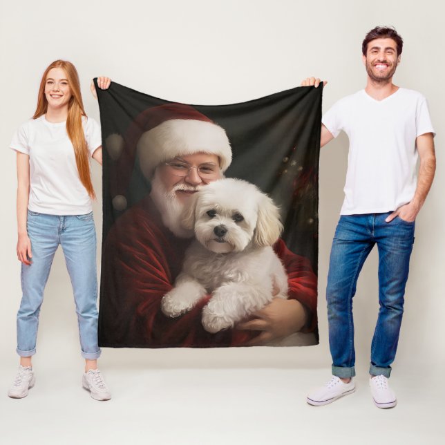 Bichon Frise mit dem Weihnachtsmann Weihnachten Fleecedecke (Beispiel)